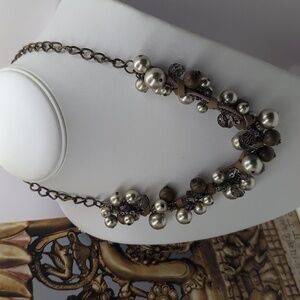 Chico's Multicolor Mixed Medium Faux Pearl Leather Wood Beaded Necklace Womens